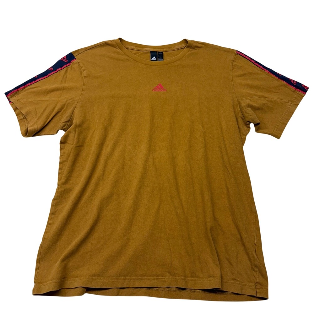 Adidas Mens Mustard Yellow Logo Tape Sleeve T-Shirt IC6803 Size L